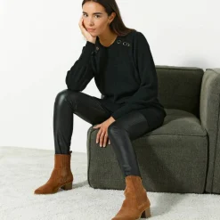 Pull tunique boutons fantaisie toucher doux