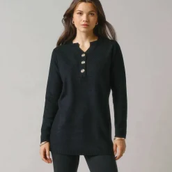 Pull tunique col tunisien, maille fantaisie