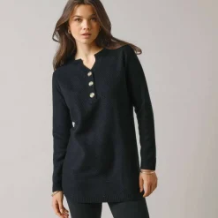Pull tunique col tunisien, maille fantaisie