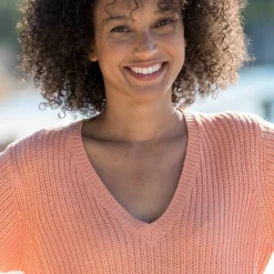 Pull tunique col V, maille anglaise