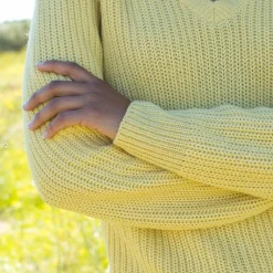 Pull tunique col V, maille anglaise