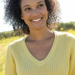 Pull tunique col V, maille anglaise