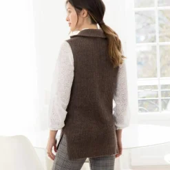 Pull tunique en côte sans manches, col montant zippé