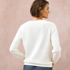 Pull uni col tunisien boutonné