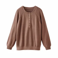 Pull uni col tunisien boutonné