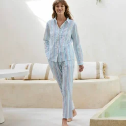 Pyjama boutonné en seersucker - col chemisier
