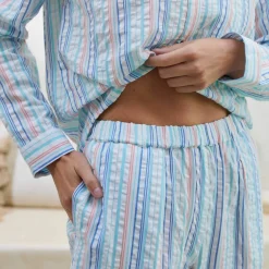 Pyjama boutonné en seersucker - col chemisier