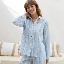 Pyjama boutonné en seersucker - col chemisier