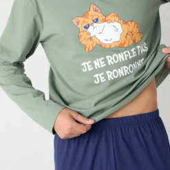 Pyjama coton imprimé message, manches longues