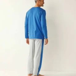 Pyjama coton rayures placées col rond