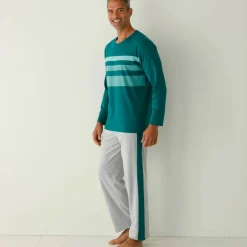 Pyjama coton rayures placées col rond