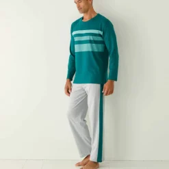Pyjama coton rayures placées col rond