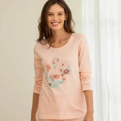 Pyjama en coton motif placé fleurs manches longues