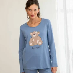 Pyjama en coton motif placé ourson manches longues