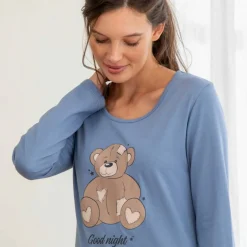 Pyjama en coton motif placé ourson manches longues