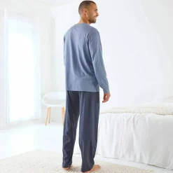 Pyjama long col V manches longues coton adouci