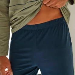 Pyjama long col V manches longues coton adouci