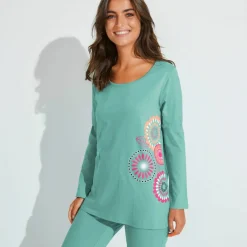 Pyjama manches longues imprimé rosaces - coton