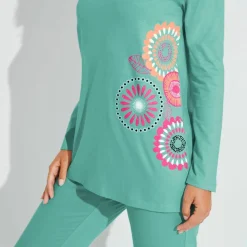 Pyjama manches longues imprimé rosaces - coton