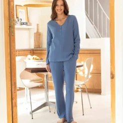Pyjama manches longues maille gaufrée