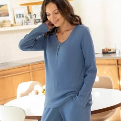 Pyjama manches longues maille gaufrée