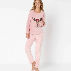 Pyjama manches longues maille polaire motif 