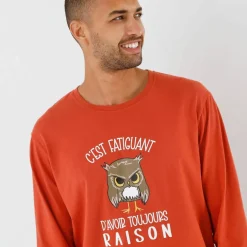 Pyjama message motif hibou manches longues