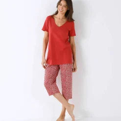 Pyjama pantacourt imprimé feuillage