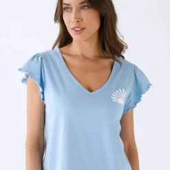 Pyjama pantacourt motif soleil et imprimé rayé