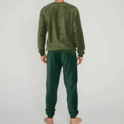 Pyjama pantalon bicolore maille polaire manches longues