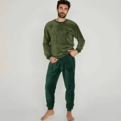 Pyjama pantalon bicolore maille polaire manches longues