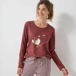 Pyjama pantalon "canards" et vichy en coton-flanelle + chouchou assorti