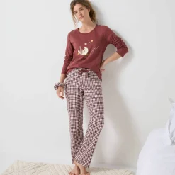 Pyjama pantalon "canards" et vichy en coton-flanelle + chouchou assorti