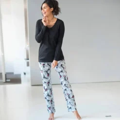 Pyjama pantalon empiècement plumetis - imprimé tropical