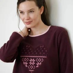 Pyjama pantalon imprimé coeur, maille polaire