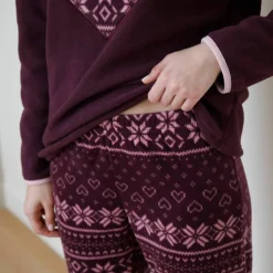 Pyjama pantalon imprimé coeur, maille polaire