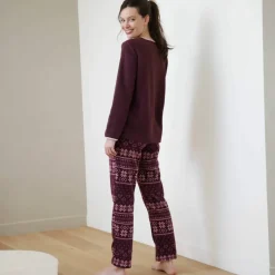 Pyjama pantalon imprimé coeur, maille polaire