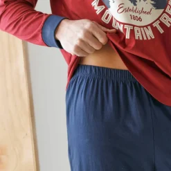 Pyjama pantalon jersey, col V contrasté