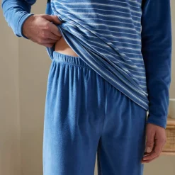 Pyjama pantalon rayé velours manches longues