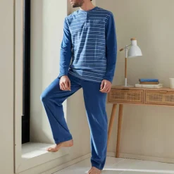 Pyjama pantalon rayé velours manches longues