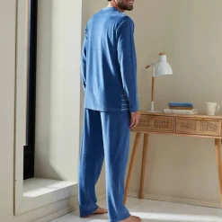 Pyjama pantalon rayé velours manches longues