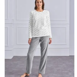 Pyjama polaire imprimé pois toucher peluche manches longues