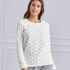 Pyjama polaire imprimé pois toucher peluche manches longues
