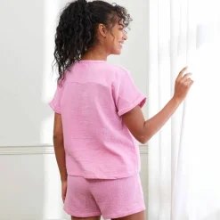 Pyjama short boutonné en gaze de coton