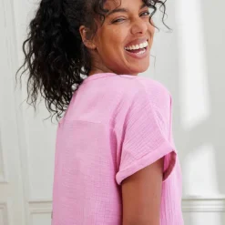 Pyjama short boutonné en gaze de coton