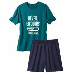 Pyjama short col rond à message