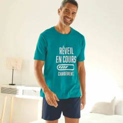 Pyjama short col rond à message
