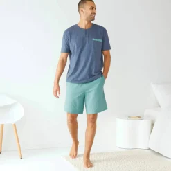Pyjama short col tunisien bi-matière