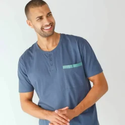 Pyjama short col tunisien bi-matière