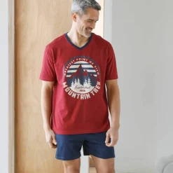 Pyjama short col V contrasté manches courtes